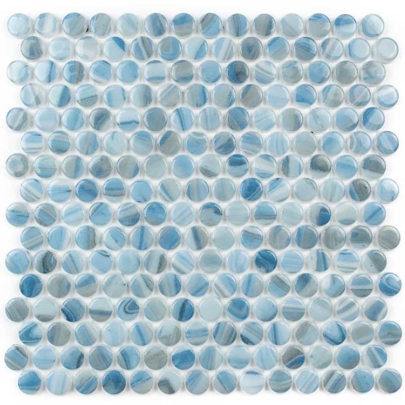 Eterna Penny 12x12 Glass Round Mosaic Tile - Floor, Wall, Backsplash - 4 x 4 Sample - Tourmaline