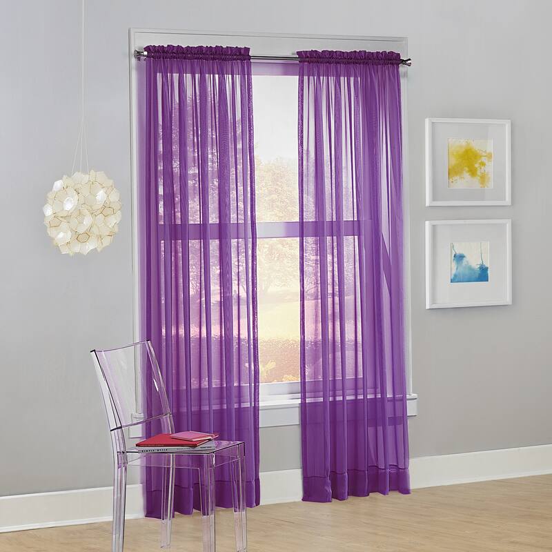 No. 918 Calypso Voile Sheer Rod Pocket Curtain Panel, Single Panel - 59" x 63" - Purple