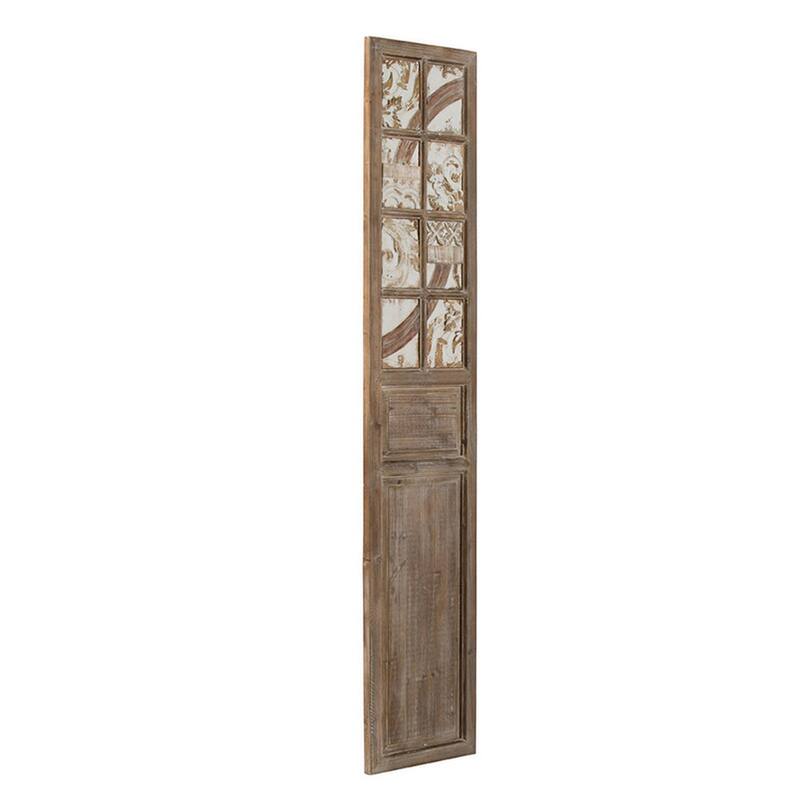 Hry 73 Inch Decorative Wood Panel, Tile Accents with Floral Leaf, Brown