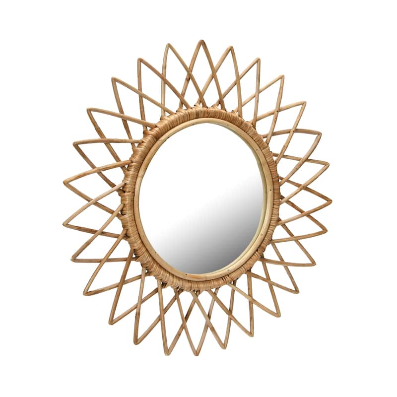 Round Cane Sunburst Wall Mirror - 23.0"L x 23.0"W x 1.5"H