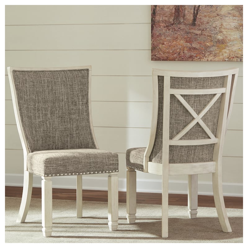 Bolanburg Antique White Dining Chair with Grey Fabric Upholstery (Set of 2)
