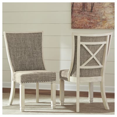 Bolanburg Antique White Dining Chair with Grey Fabric Upholstery (Set of 2)