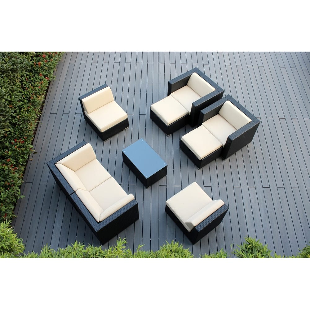 Ohana Outdoor Patio 9 Piece Black Wicker Seating Set with Cushions - No Assembly