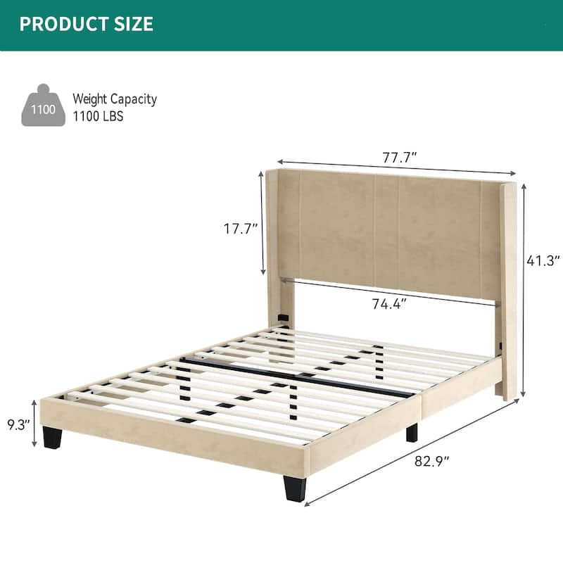 Velvet Upholstered Platform Bed Frame