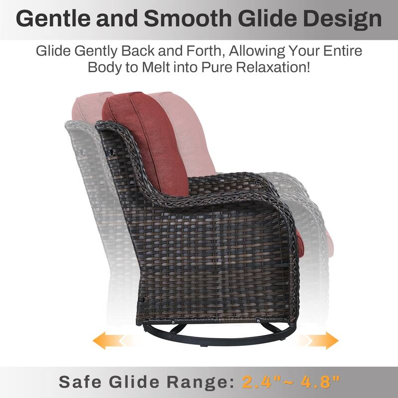 Gymojoy 10-Piece Outdoor Wicker Patio Set with Swivel Glider Chairs & 55,000 BTU Fire Pit Table for Garden, Backyard, Poolside