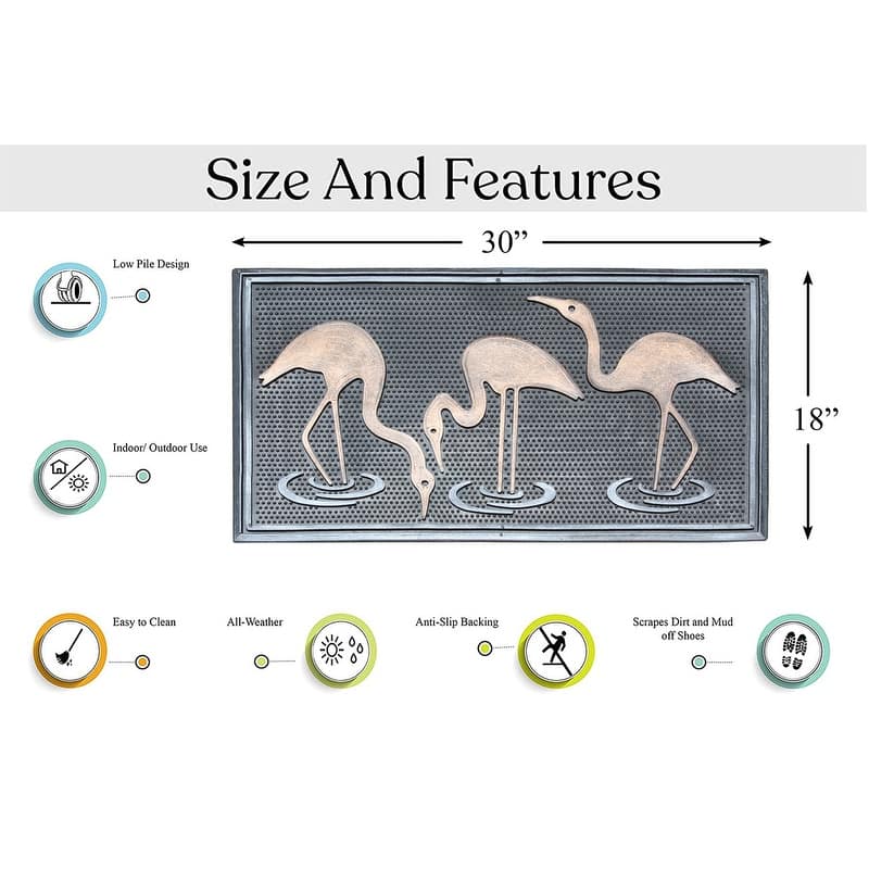 A1HC Flamingo Rubber Pin Mat Copper Silver Hand Finished Doormat, 18"X30"