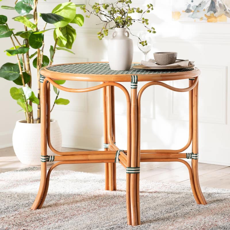 Mattie Natural Rattan Round Bistro Dining Table - Handwoven Cafe-Style Accent Table for Kitchen or Indoor/Outdoor Lounge