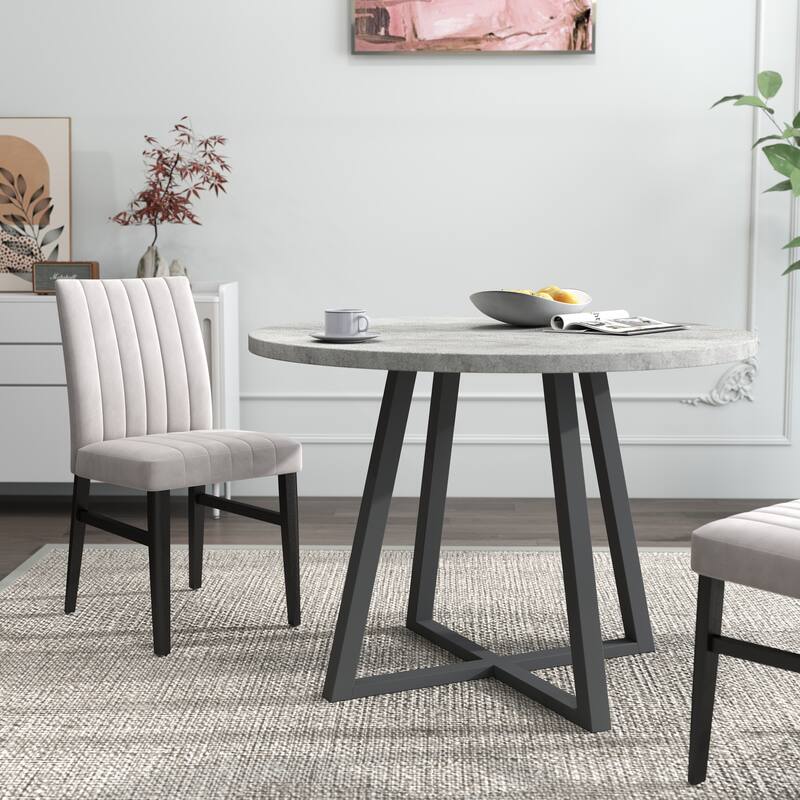 Roundhill Furniture Edo 5-Piece Dining Set, Round Table with 4 Upholstered Chairs,