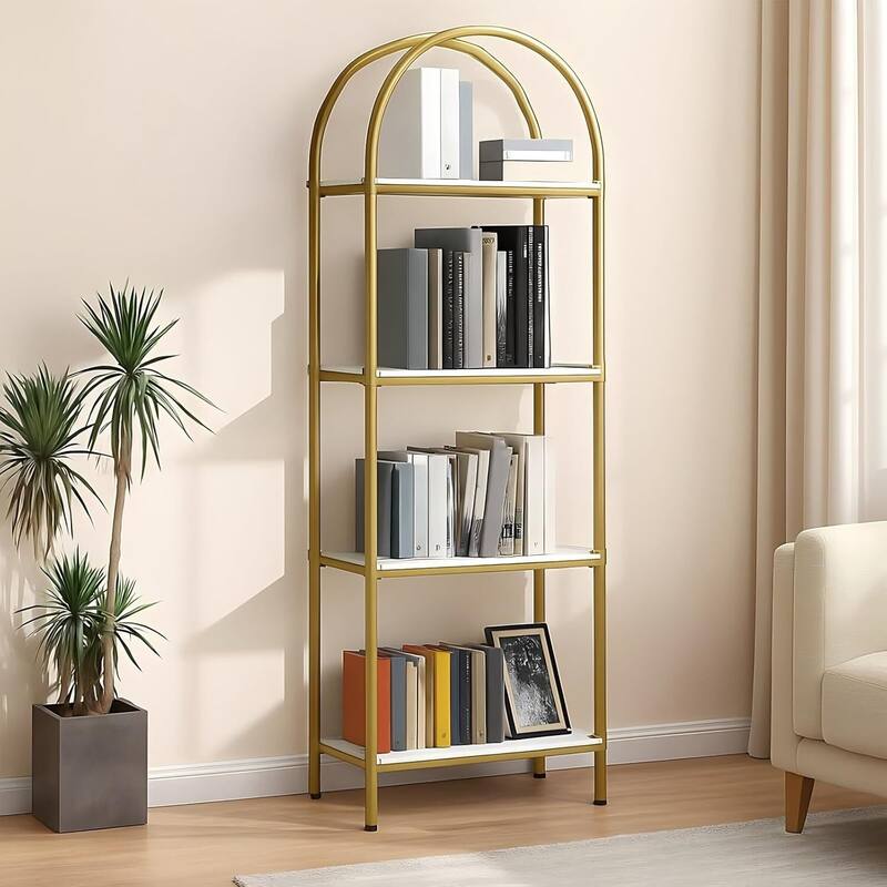 4-Tier Modern Storage Arched Display Rack, Bookshelf for Bedroom, Living Room - N/A - White