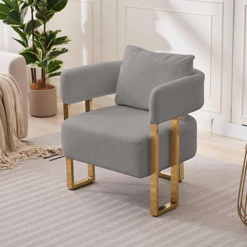 Decorative Chair Side Chair Grey Padded Chair with Metal Legs, Reading Chair Vanity Chair for Living Room