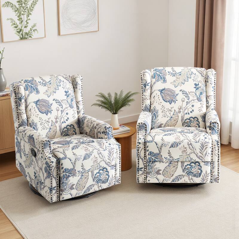 UIXE 2 Set Roderich Farmhouse Floral Print Swivel Rocker Push Back Recliner
