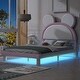 preview thumbnail 4 of 15, Upholstered Platform Bed with Cartoon Ears Shaped Headboard and LED