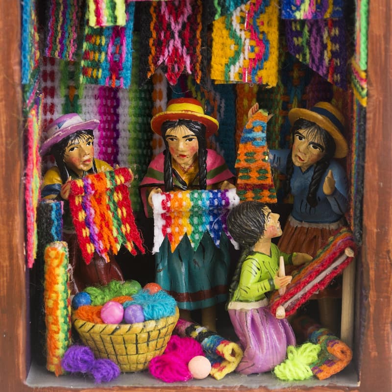 Novica Handmade Colorful Marketplace Ceramic Retablo
