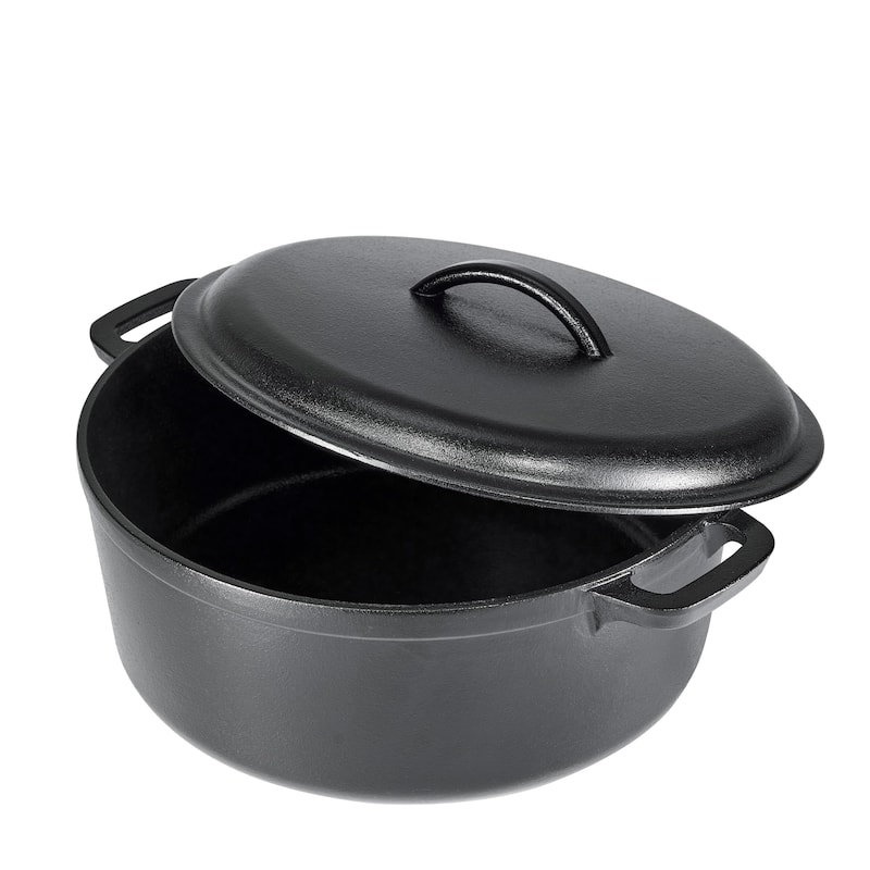 Round Pre-Seasoned Cast Iron Dutch Oven Pot with Lid and Dual Handles, Heavy-Duty & Large, 7-Quart, Black