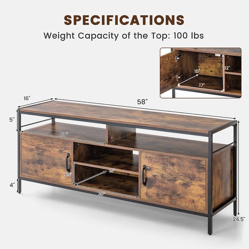 Gymax Industrial TV Stand for TVs up to 65'' Media Center w/ Cabinets