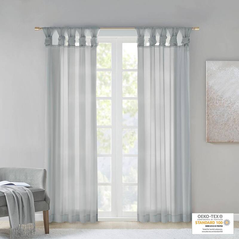 Madison Park Elowen Twisted Tab Voile Sheer Window Curtain Pair - 50"W X 84"L - Light Grey