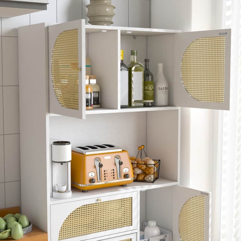 Mieres 71" Tall Kitchen Pantry Cabinet with 2 Drawers and Power Outlet, Freestanding Tall Cupboard Storage Cabinet