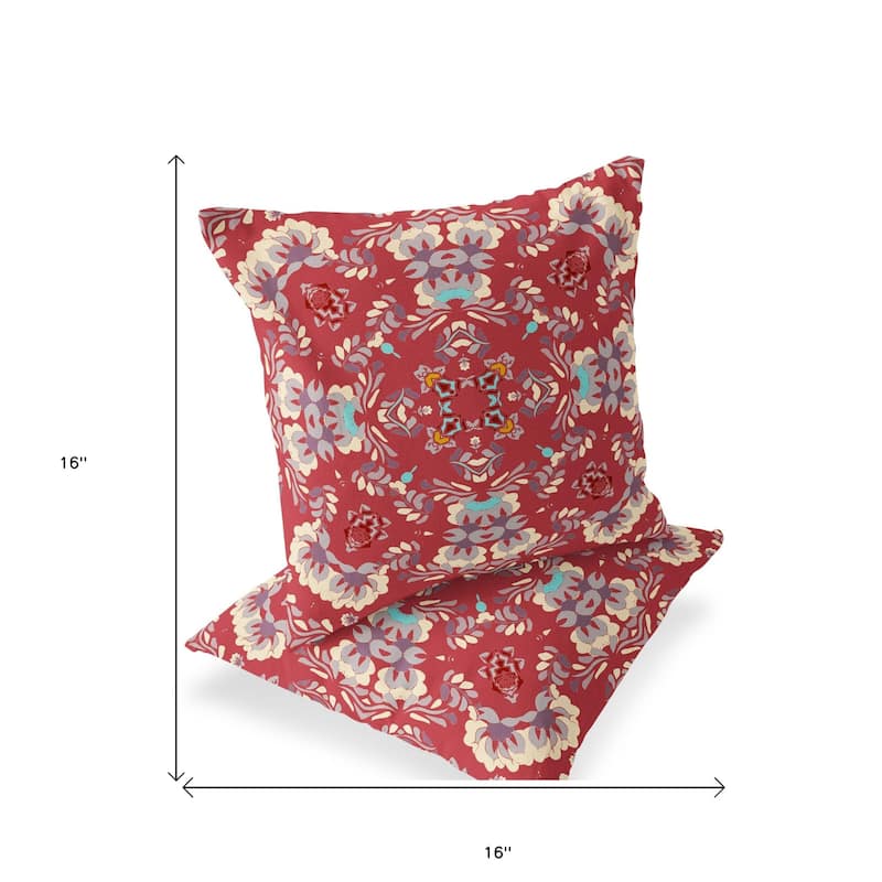 HomeRoots Set of Two 16" X 16" Red and Ivory Blown Seam Eclectic Indoor Outdoor Throw Pillow - 16.00' X '16.00' X '5.00