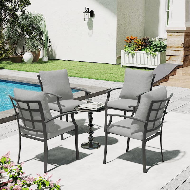 IvyGlow 4-Piece Metal Patio Dining Chairs with Gray Cushions