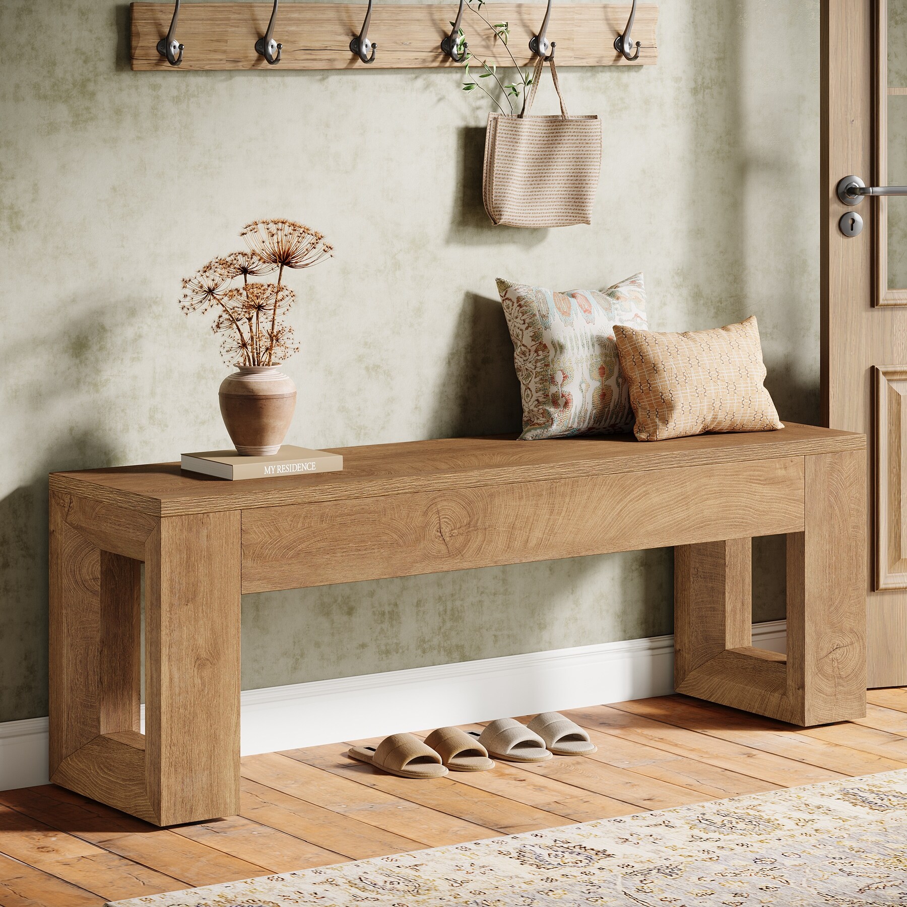 47" Farmhouse Entryway Bench for Entryway, Dining Room, Living Room