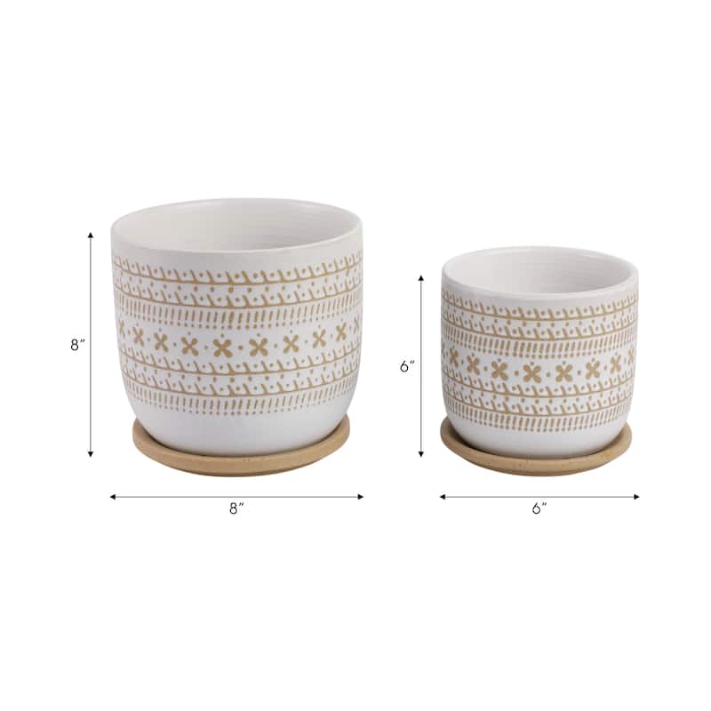 Ceramic Saucer Planters Circular Design Indoor Decor (Set of 2)