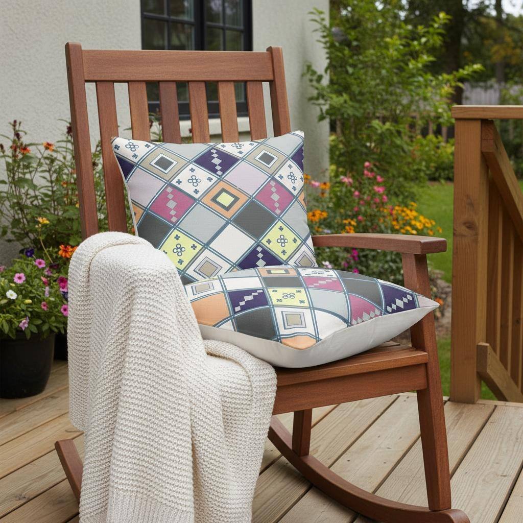 HomeRoots Set of Two 16" X 16" Beige and Pink Blown Seam Diamond Indoor Outdoor Throw Pillow - 16.00' X '16.00' X '5.00