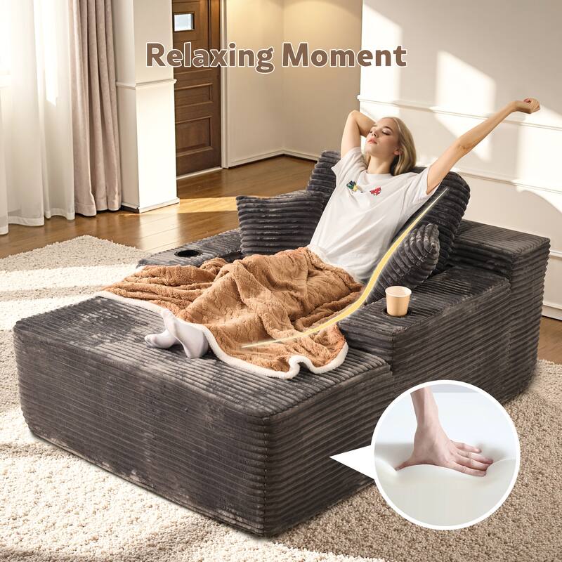 HOOOWOOO Modern Upgraded Fabric Chaise Lounge Sofa Couch with Holder