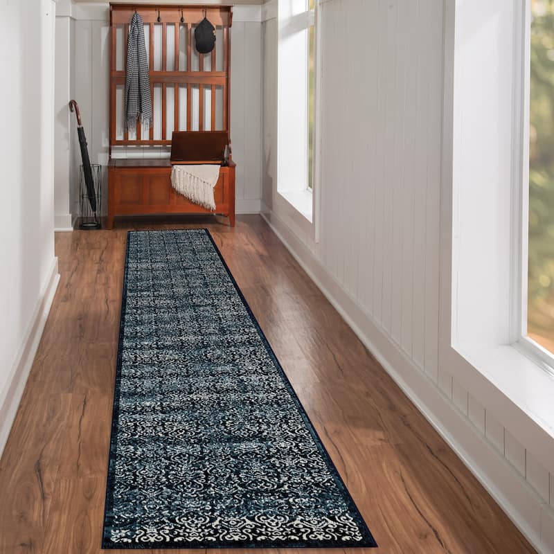 Linon Vintage Collection Illusion Navy Rug (2' X 10') - 2' X 10'