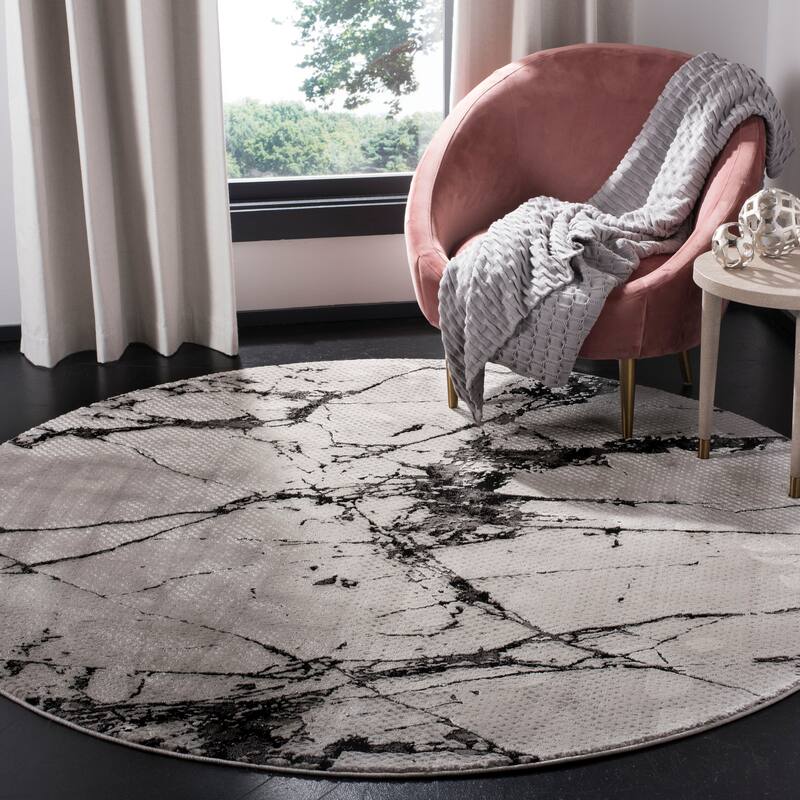 SAFAVIEH Lurex Rosita Modern Abstract Polyester Rug - 6'7" Round - Grey/Black