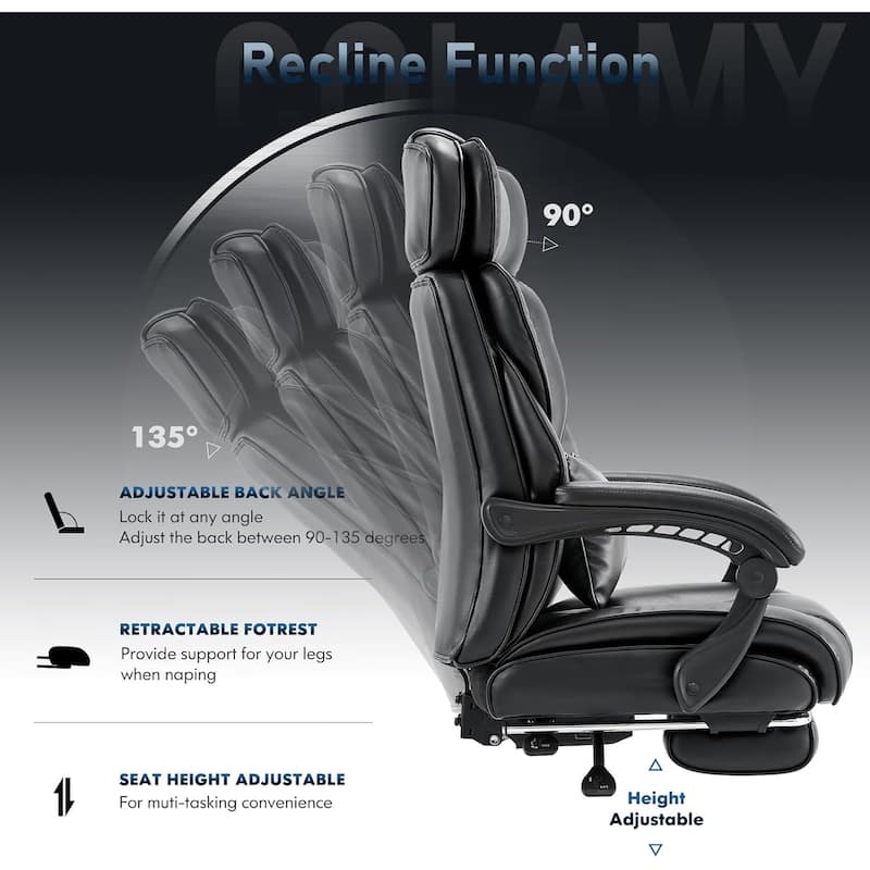 Office Chair with Footrest-Ergonomic Computer Chair with Extra Lumbar Support Pillow, Thick Bonded Leather