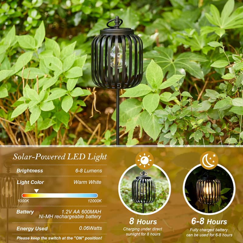 Glitzhome Metal Stripes Waterproof Solar Powered Outdoor Lantern with Garden Stake
