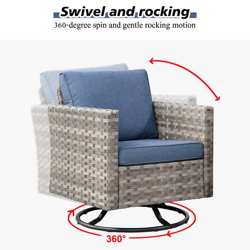 HOOOWOOO 9-piece Wicker Outdoor Modular Wide Armrest Sectional Set Fire Pit Set