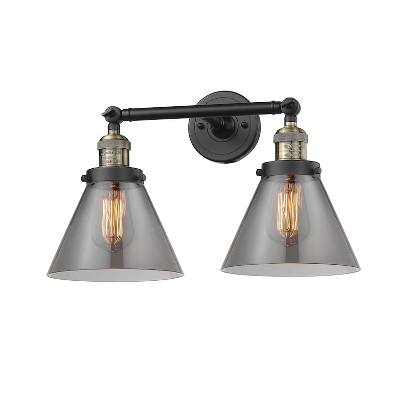 Innovations Lighting Large Cone 2 Light 18" Wide Bathroom Vanity Light - Black Antique Brass / Smoked