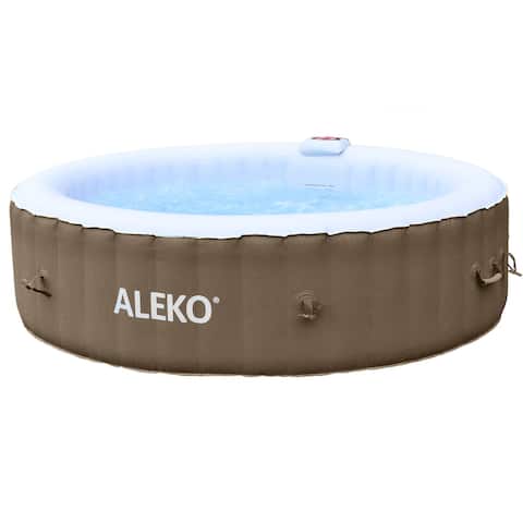 ALEKO Round Inflatable Hot Tub With Cover 6 Person Brown and White
