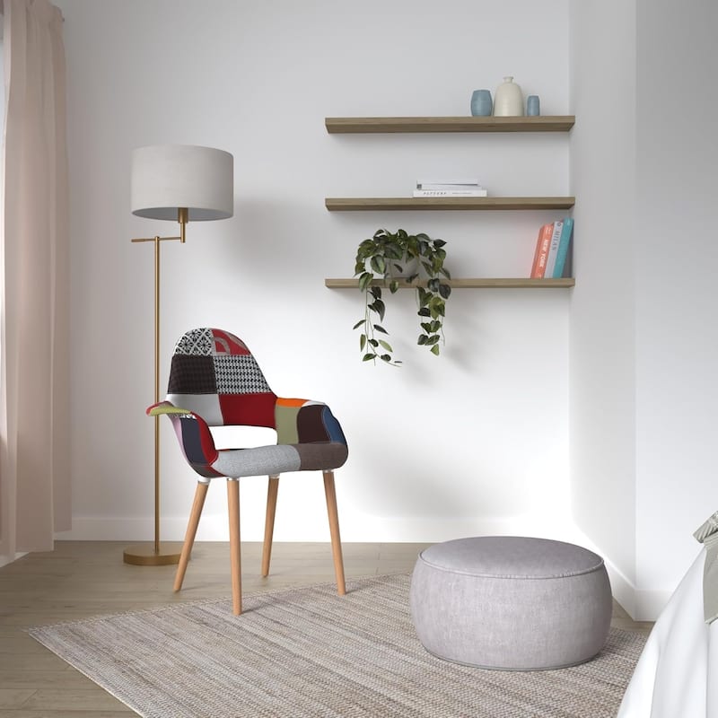 Set of 2 Fabric Patchwork Patterned High Back With Arms Accent Chairs Natural Leg Wood Dining Living Desk Designer Task