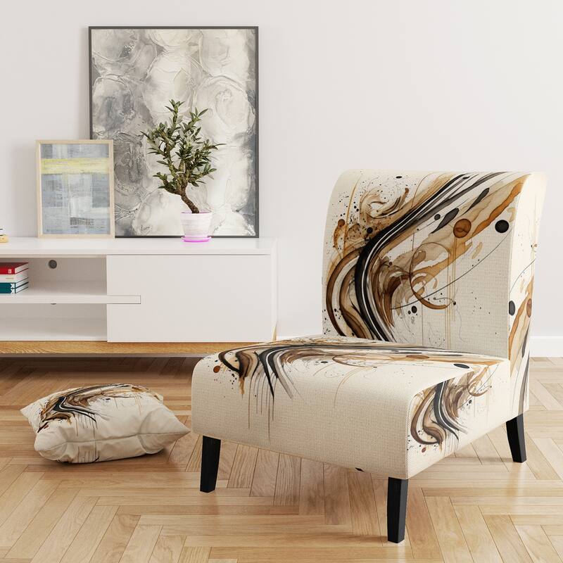 Designart "Brown And Black Movement I" Upholstered Modern & Contemporary Accent Chair and Modern & Contemporary Arm Chair - Slipper Chair