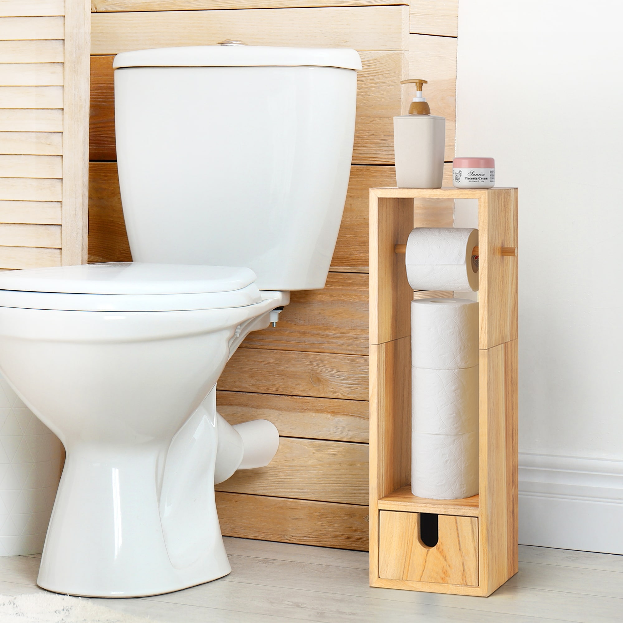 Homme Concept - Wood Free Standing Toilet Paper Roll Holder - Free Delivery
