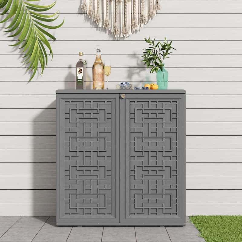 Outdoor 34.3"W x 36.2"H Plastic Vertical Storage Shed With One Shelf - Grey