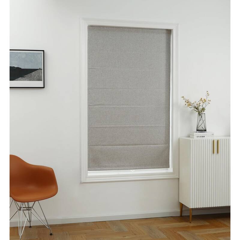 100% Blackout Roman Shade Belgian Linen Look Polyester Fabric