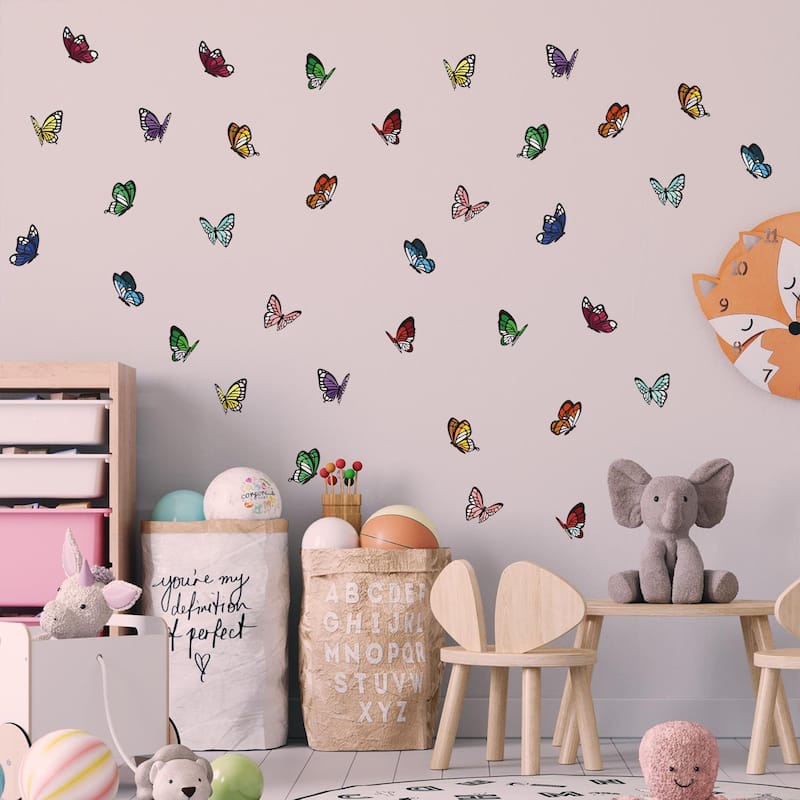 Colourful Holographic Butterflies Kids Wall Stickers Nursery DIY Art - Multi