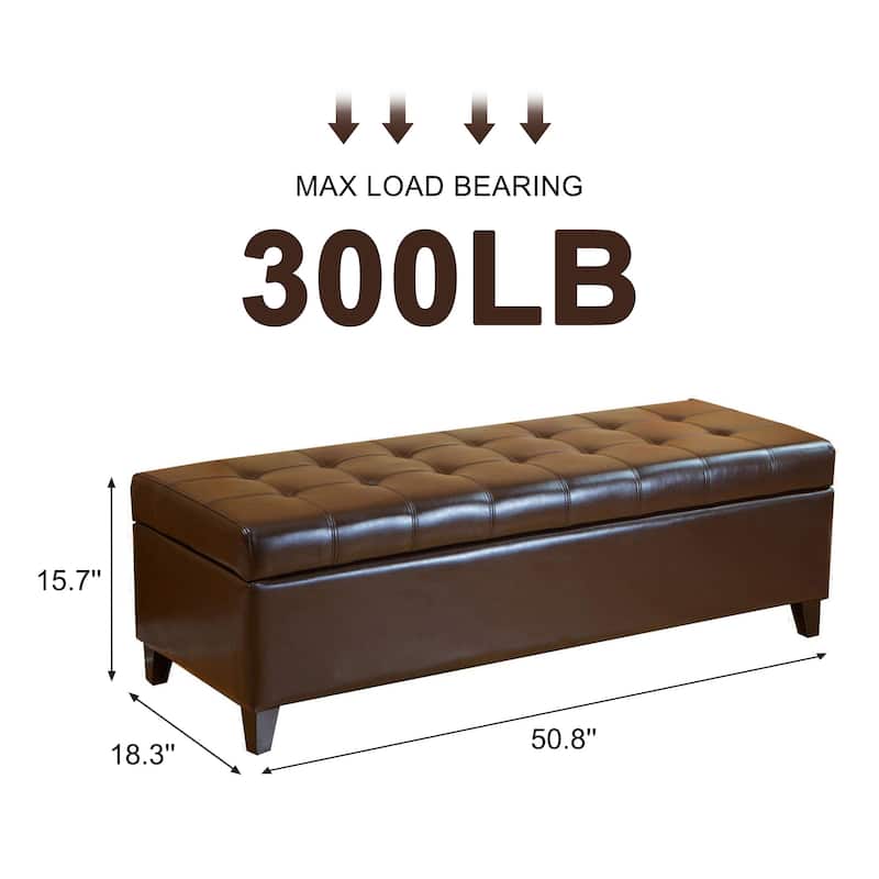 Adeco 50" Bonded Leather Storage Ottoman Bench