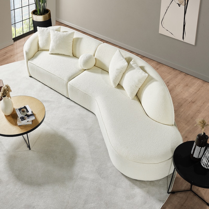 Gallar Japandi Style Luxury Modern Boucle Fabric Curved Sofa in White - White