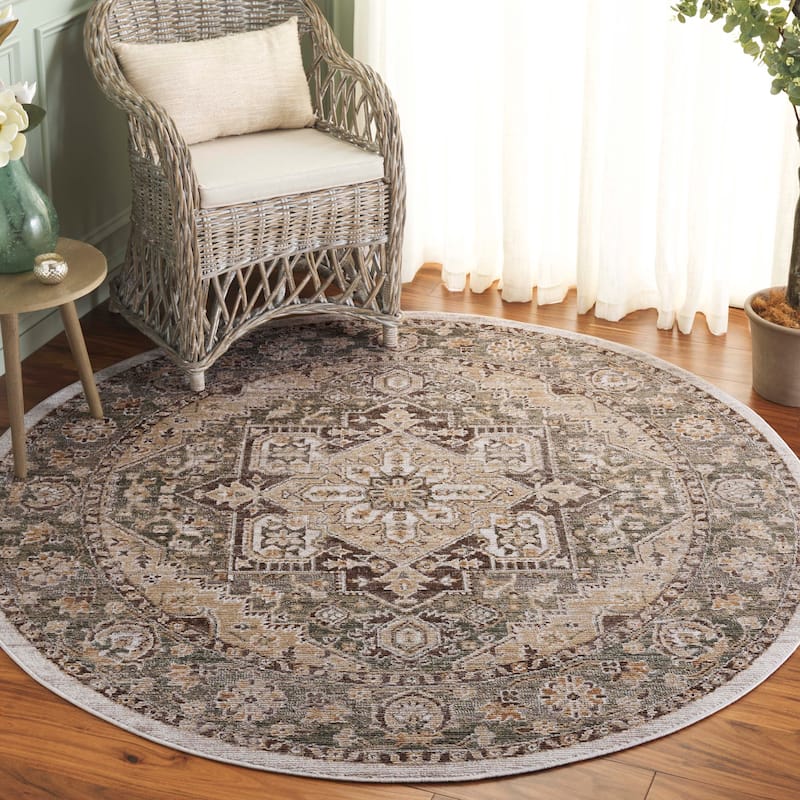 SAFAVIEH Hazel Liridona Traditional Oriental Rug - 6' Round - Green/Brown
