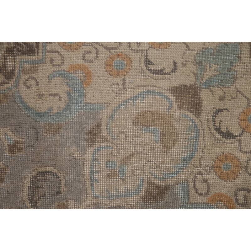 Hand Knotted Oriental 100% Wool Carpet Traditional Floral Greys & Charcoal Tabriz Area Rug - 12' 11'' X 9' 5''