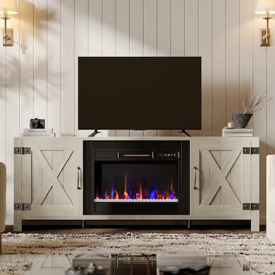 63'' Fireplace TV Stand with Electric Fireplace Heater & Storage Cabinet for TVs up to 70 Inch