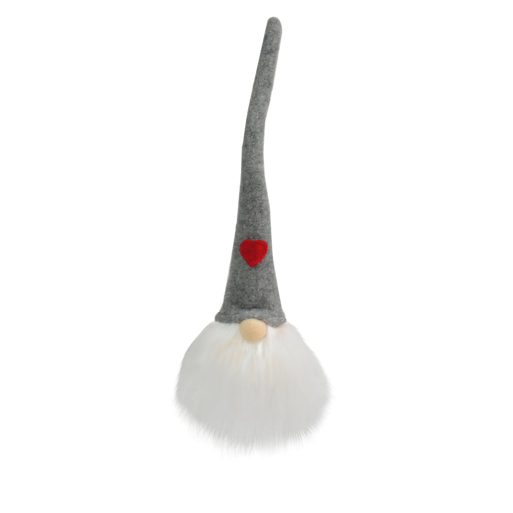 13" Lighted Gnome with Grey Hat and Red Heart Christmas Decoration