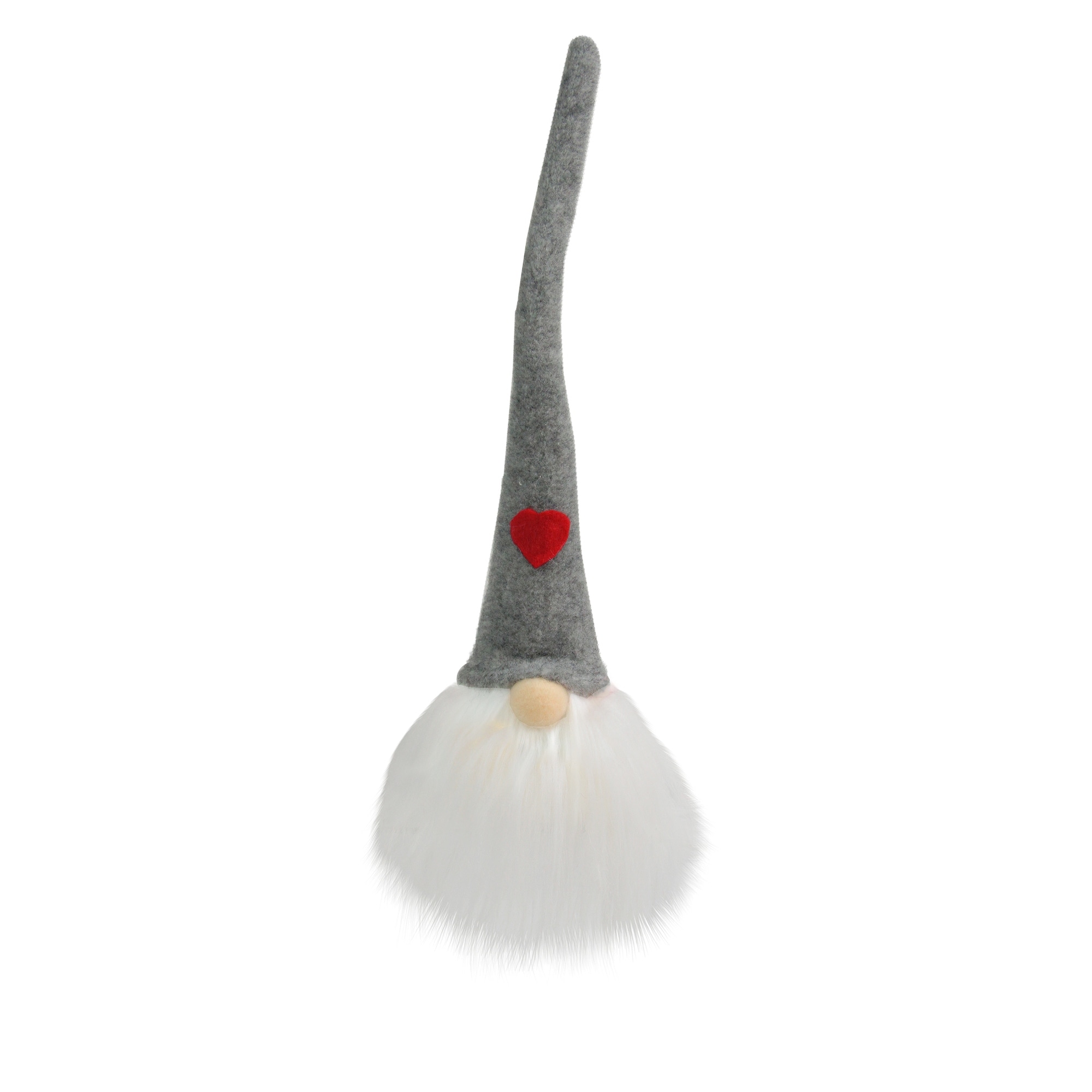 13" Lighted Gnome with Grey Hat and Red Heart Christmas Decoration