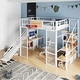 preview thumbnail 14 of 22, Metal Loft Bed with Bulit-in Desk, Slide and Open Wardrobe, Full Size Loft Bedframe with Storage Staircase and Basketball hoop