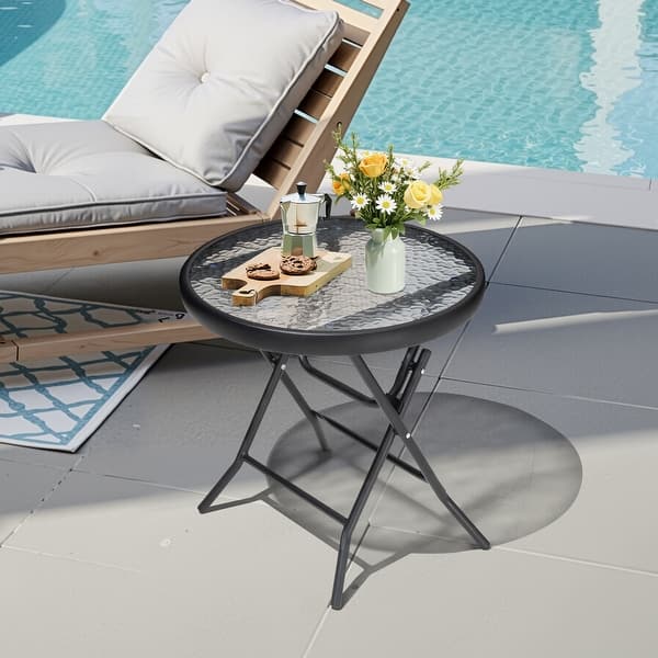 Folding Table Patio Side Table Tempered Glass Garden Table Outdoor