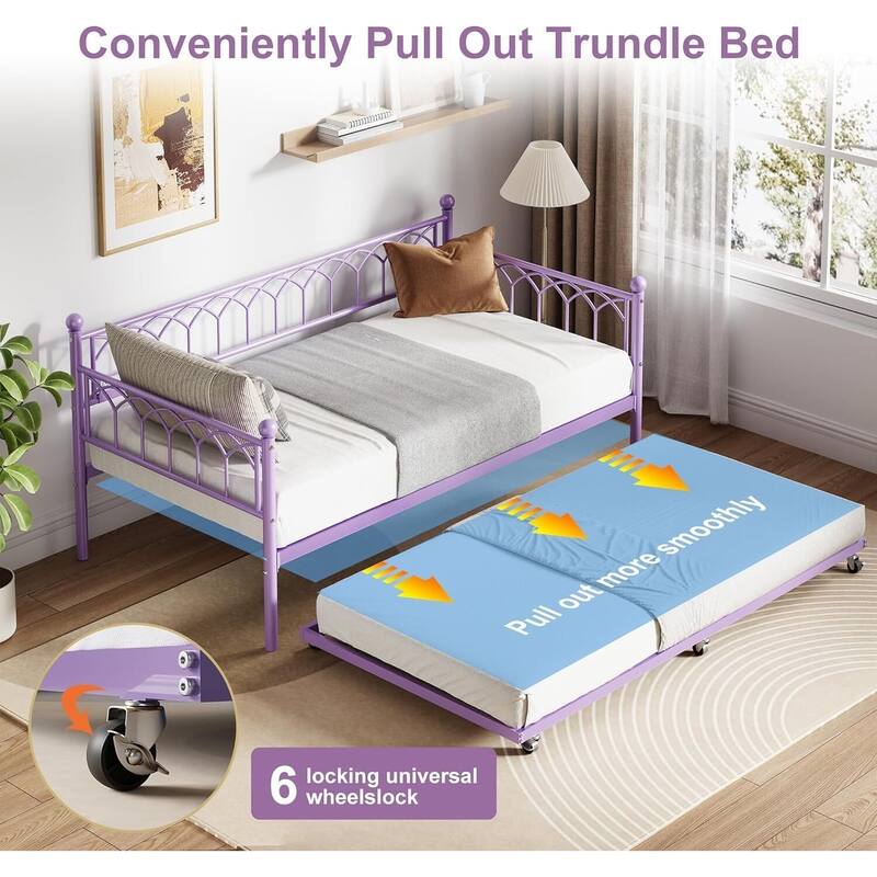 Heavy Duty Daybed, Twin Size Platform Sofa Bed Frame Set with Charging Station